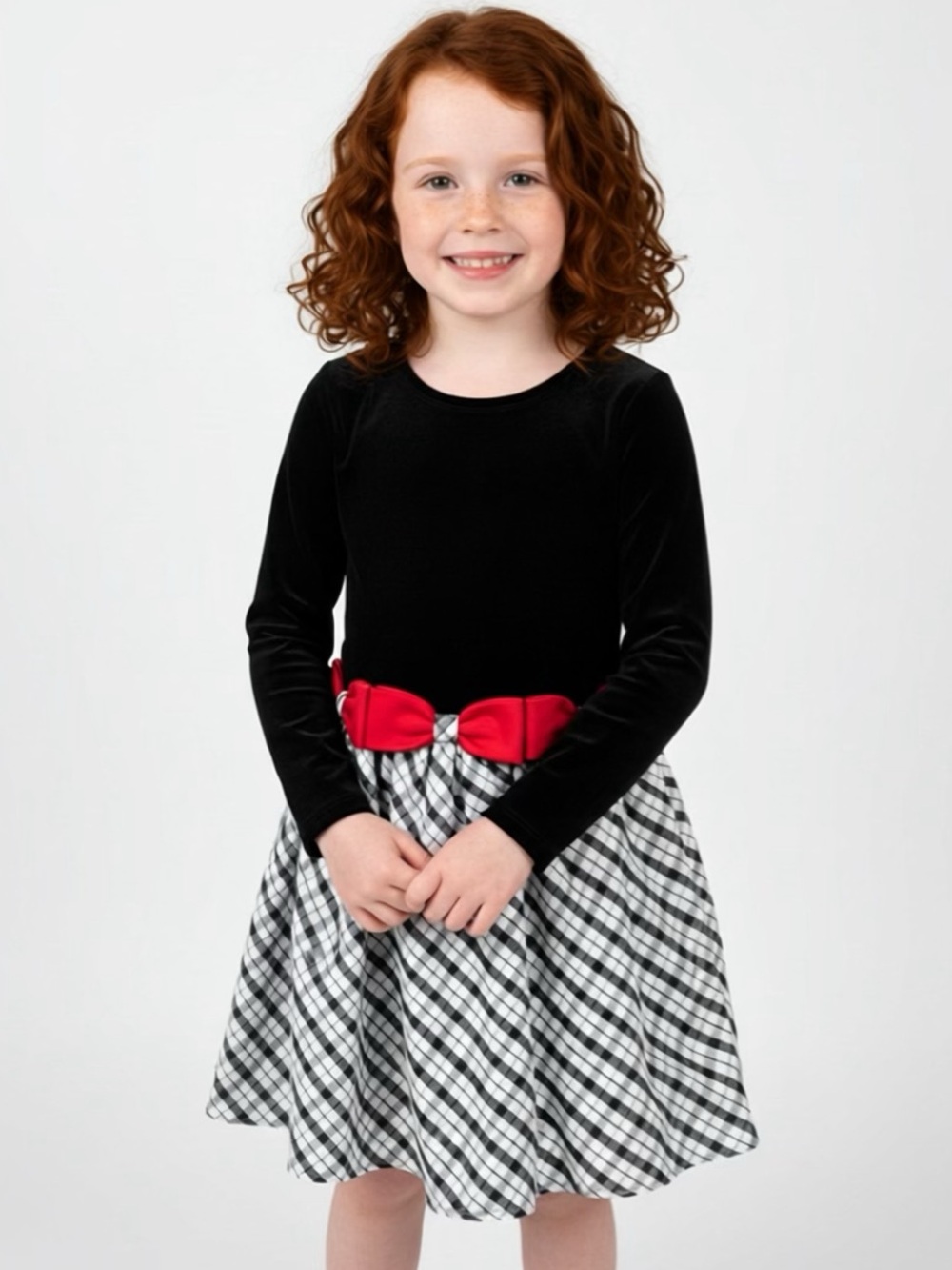 Rare Editions Girl Festive Sprinkles Dress with Ribbon Detail In Black/White